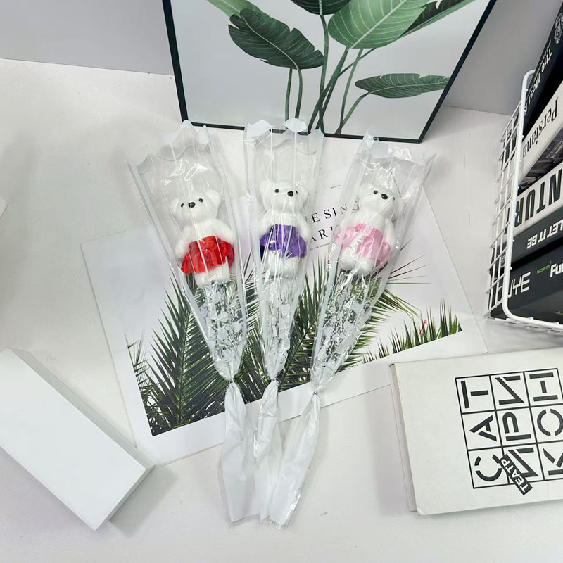 Cross-Border Manufacturer Direct Sales Valentine's Day Single Bear Soap Flower Artificial Flower Rose Bouquet Event Promotion Small Gifts