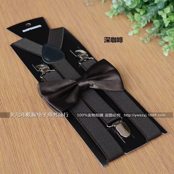 Spot Performance Suspender Pants Clip Bow tie Suspender Suit Middle Children Adult Men Women Suspender Photography Pure Black