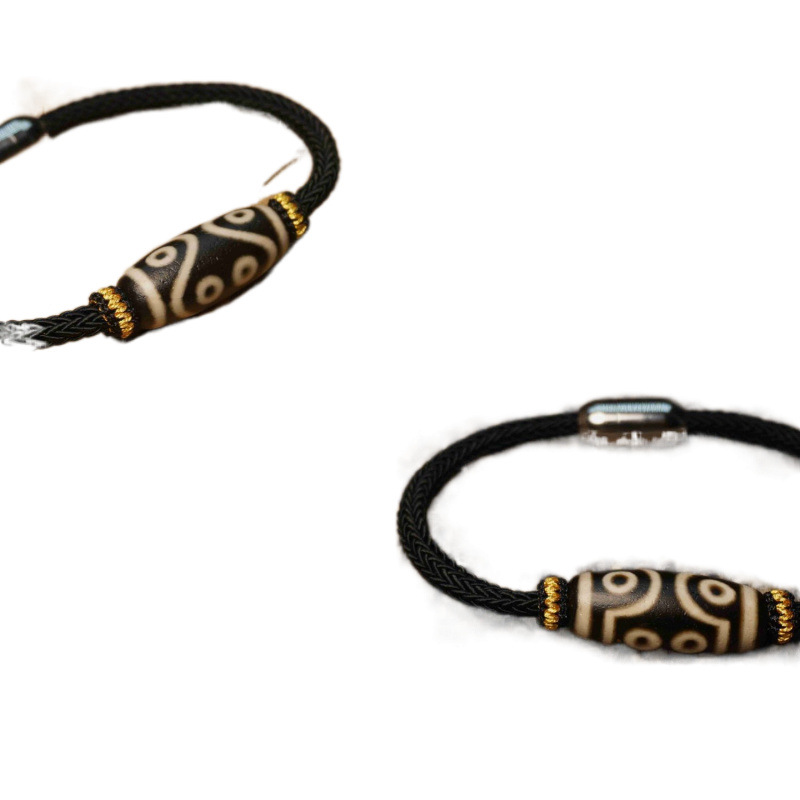 Xizang Genuine Nine-Eyed Dzi Bead Bracelet, Old Mine Natural Agate, Men's and Women's Bracelets, Attracting Wealth and Fortune, Universal