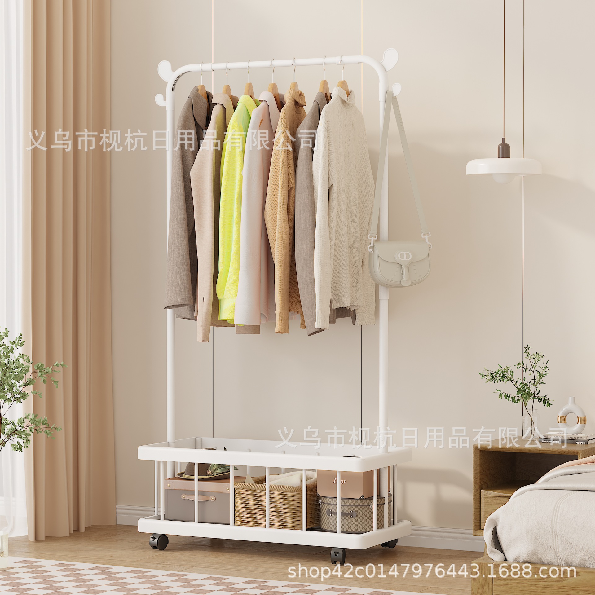 Light Luxury Coat Rack Modern Metal Simple Bedroom Floor-Standing Wheeled Removable Clothes Rack Home Clothes Storage Rack