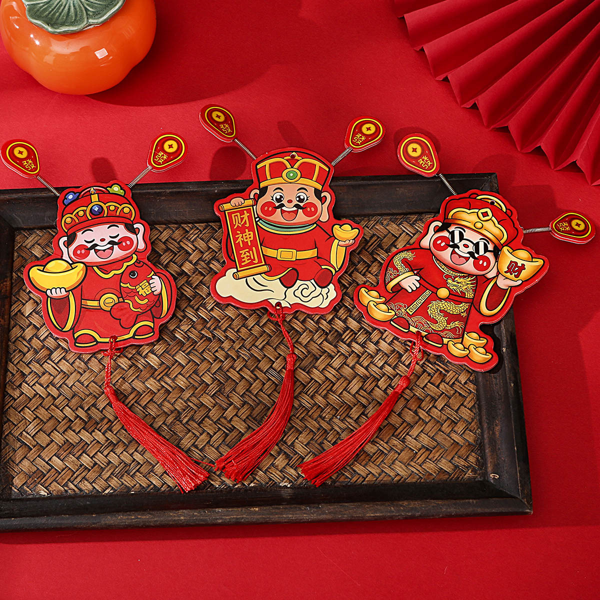 New Year's Shaking Head and Shaking Head God of Wealth Refrigerator Magnet Attracts Wealth and Celebrates the Moving Ears God of Wealth Laser Colorful Hanging Decoration Sticker