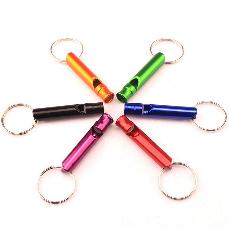 Aluminum Alloy Colorful Small Whistle Fire-Fighting Wilderness Survival Whistle Carabiner Logo Keychain Outdoor Safety Whistle