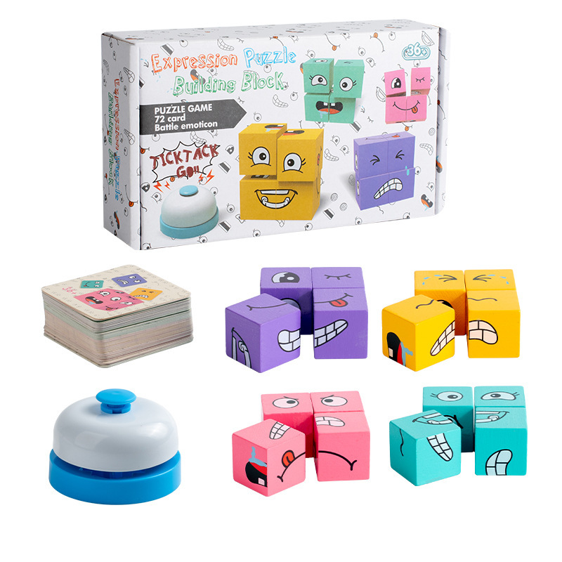Cross-Border Amazon Children's Face-Changing Expression Rubik's Cube Fun Desktop Parent-Child Game Early Education Educational Building Block Toys