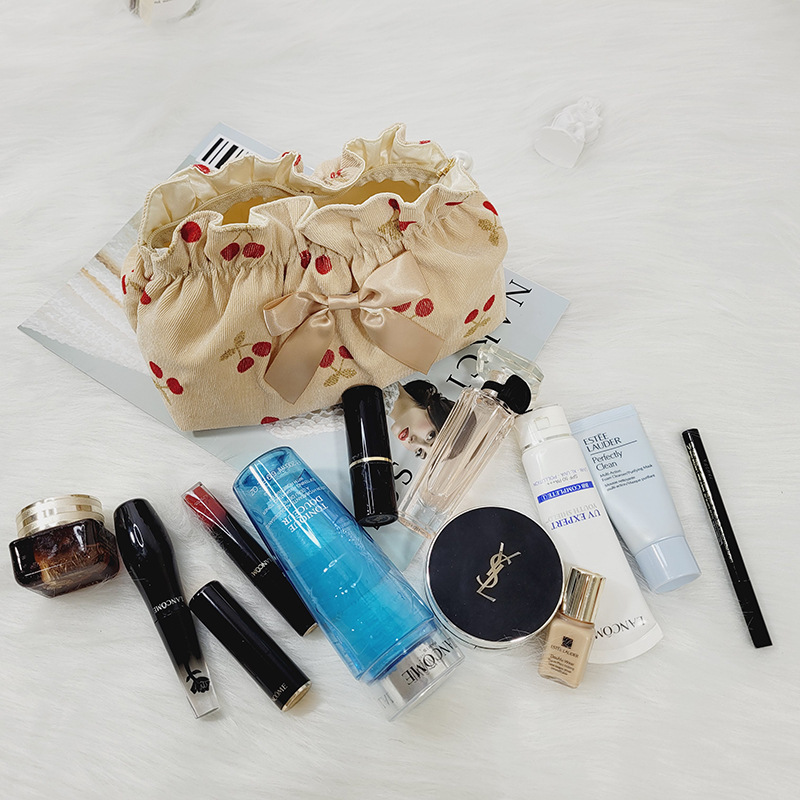 Cross-border Girls New Large Capacity Evening Bag Travel Portable Clutch Bag Corduroy Cosmetic Bag Cherry Storage Bag