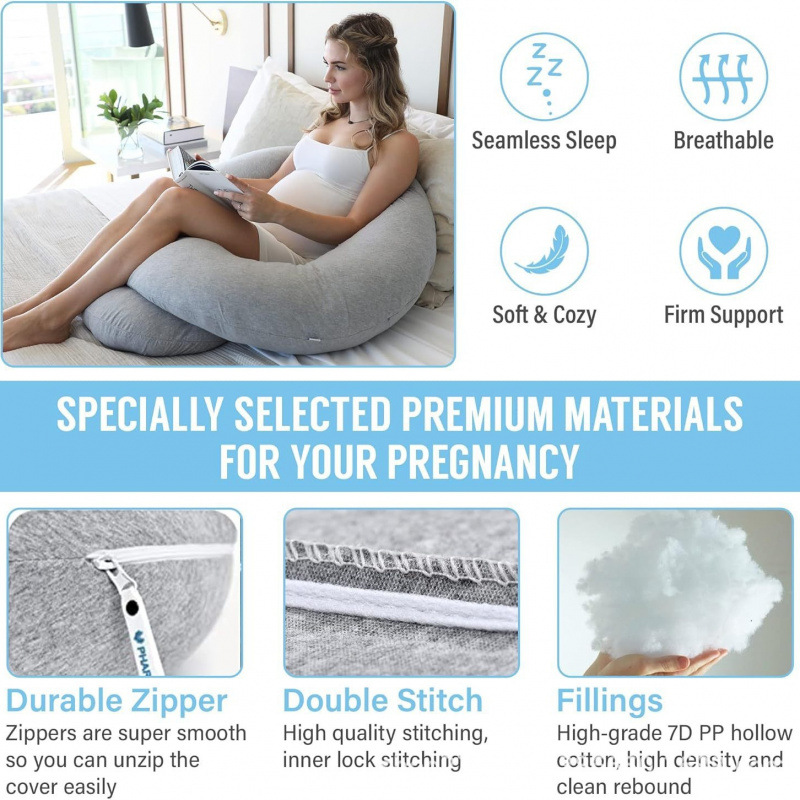 C-Shaped Maternity Pillow Body Pillow Knitted Cover Dark Gray Pregnant Women Pillow and Pregnancy Essential