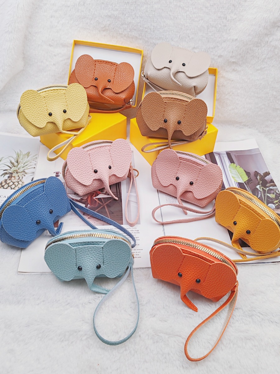 New hot-selling leather elephant coin purse women's bag pendant creative card holder storage lipstick bag zipper coin purse
