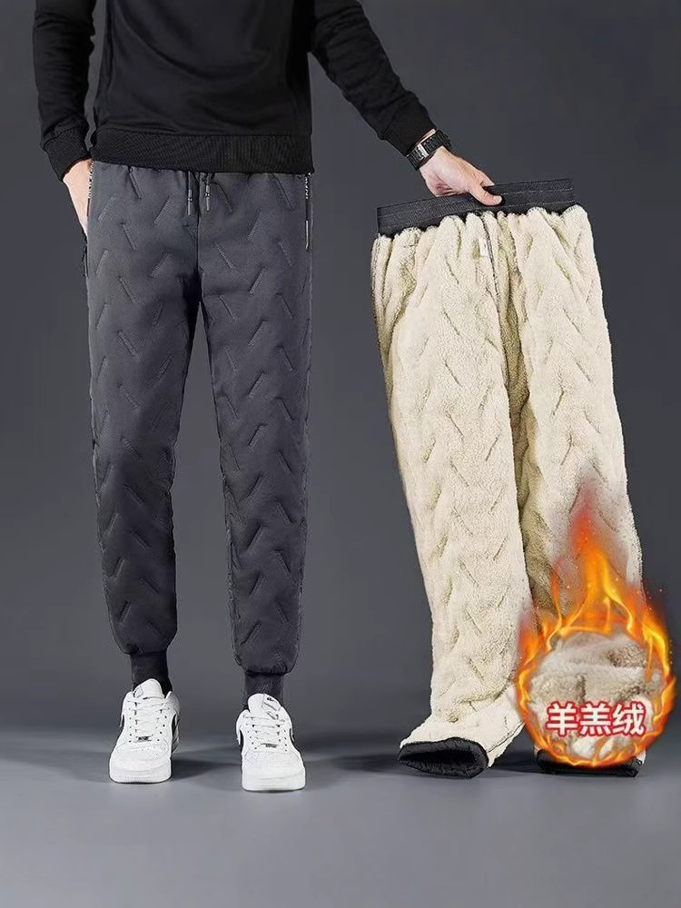 Fall/Winter Lamb Fleece Cotton Pants fleece-lined Thickened Cold-proof Warm-keeping plus size Outdoor Sports Leisure Windproof Straight Trendy Trousers