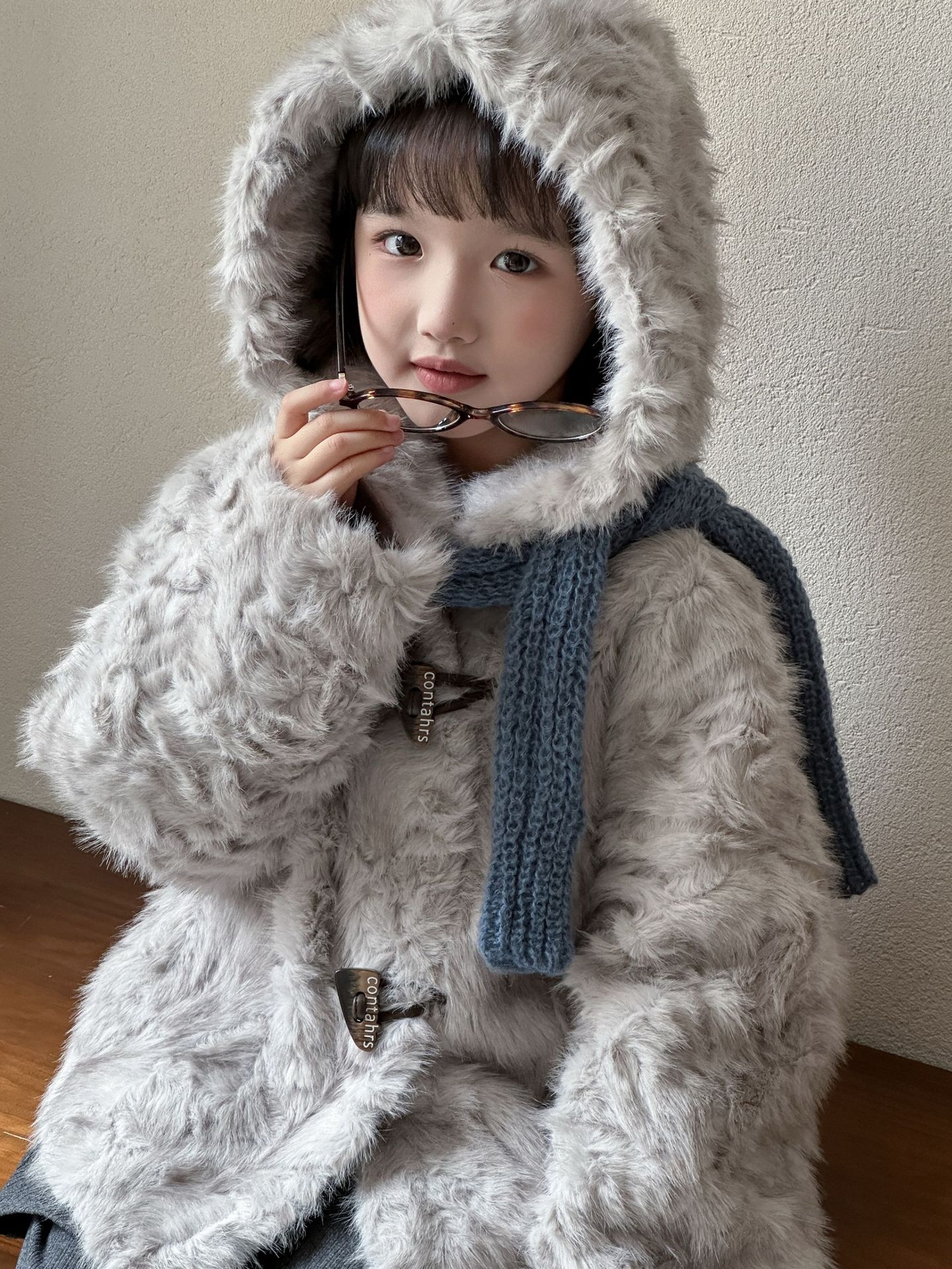 2025 Children's Little Fox Sheep Faux Fur Coat Winter Thickened Loose Fit Girls' Sheep Shearling Coat Starry Night Dark Gray