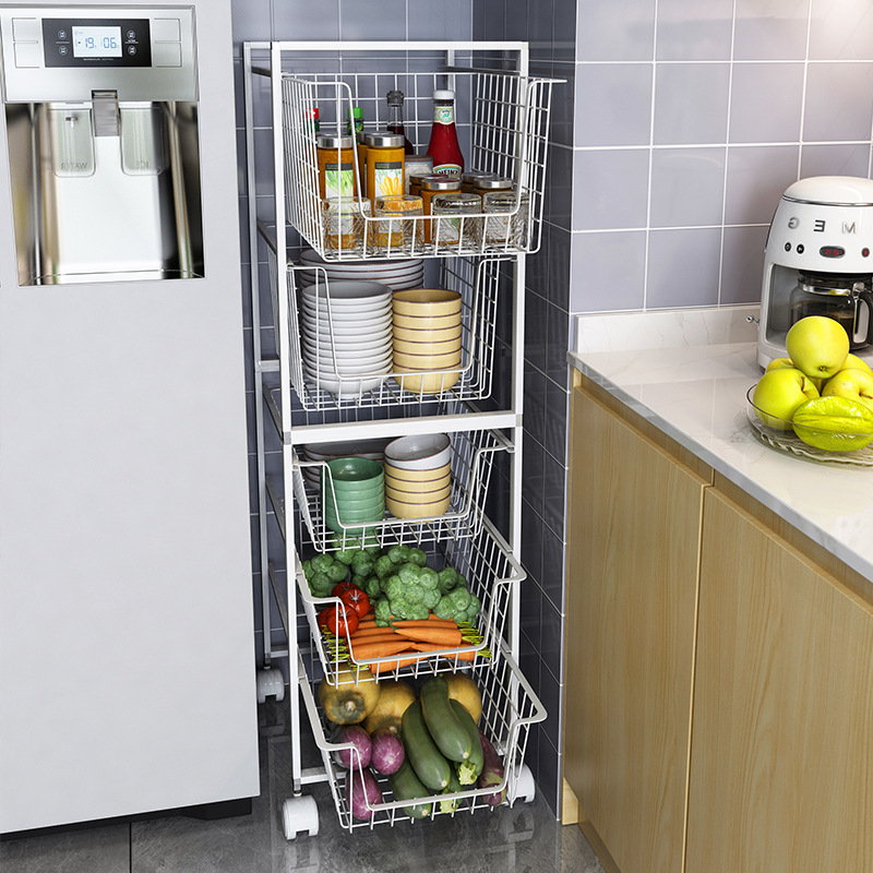 Kitchen Drawer Basket Cabinet Bowl Basket Drawer Dish Seasoning Iron Double Corner Cabinet Drawer Transformation Three-Layer Built-in