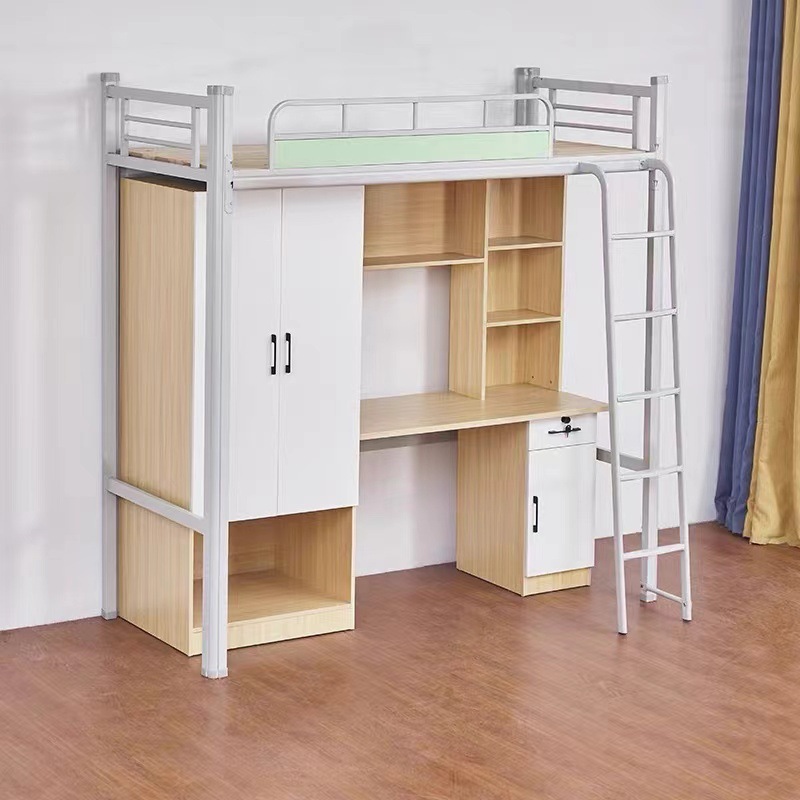 Modern Minimalist 65V Bunk Bed with Desk and Ladder for College Students, Integrated Bed and Bookshelf for Single-Person Use in Apartment or Staff Dormitory