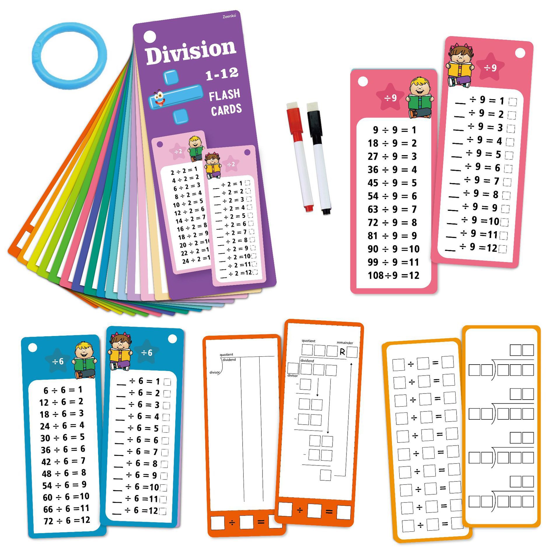 15 Math Addition, Subtraction, Multiplication and Division Erasable and Reusable Learning Kidsren's School Training Early Education Cross-Border Flash Cards