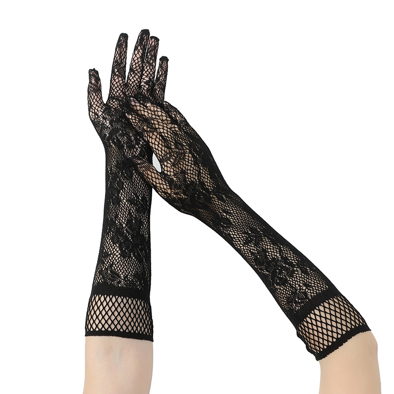 New Sexy Fishnet Lace Elastic Gloves Bride Long-Sleeved Ceremonial Bar Sexy Wedding Dress
