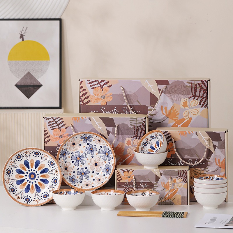 Bowl and Chopsticks suit Activities Practical Accompanying Ceramics Tableware Set Bowl Gift Boxes Will be Sold for Business Opening Gifts