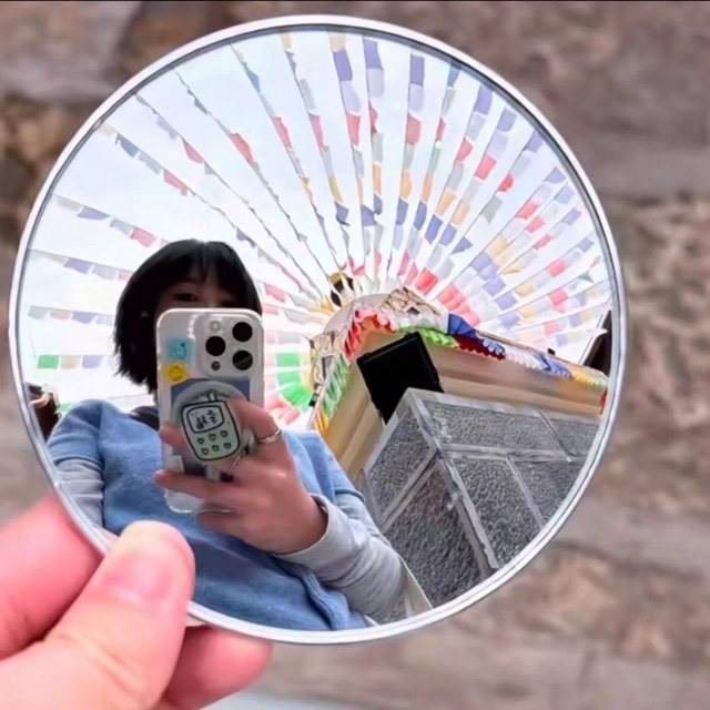 Travel Photo Small Round Mirror, Handmade Photo Check-In Tool, High-Definition Convex Mirror, Outdoor Wide-Angle Shooting Prop Car Mirror