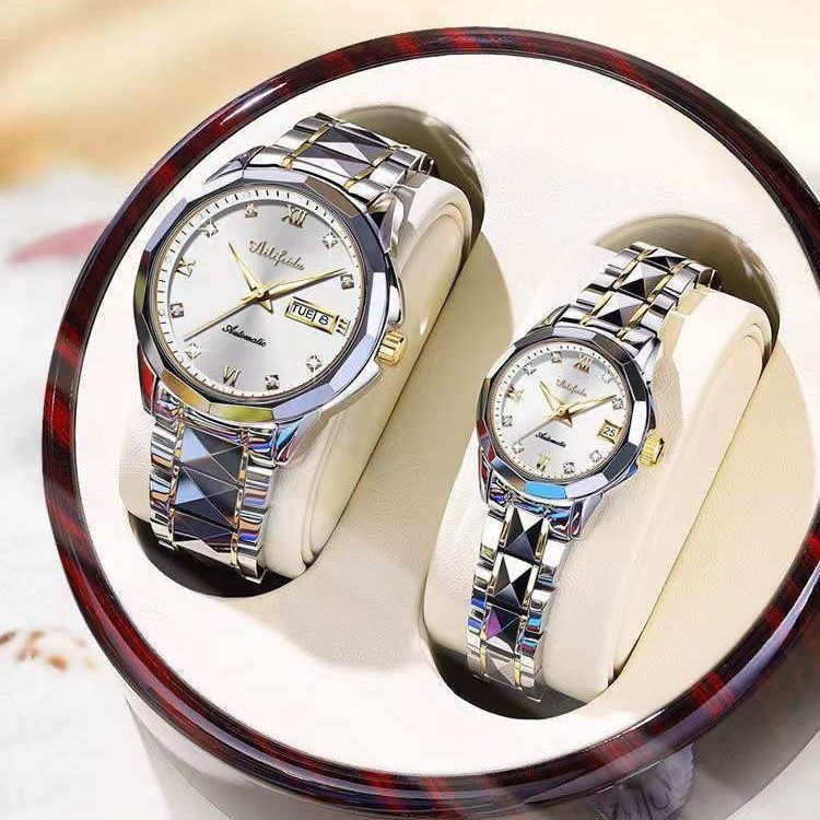 Швейцарские двойные простые светящиеся водонепроницаемые часы для мужчин и женщин, календарные часы, пара полностью автоматических механических часов