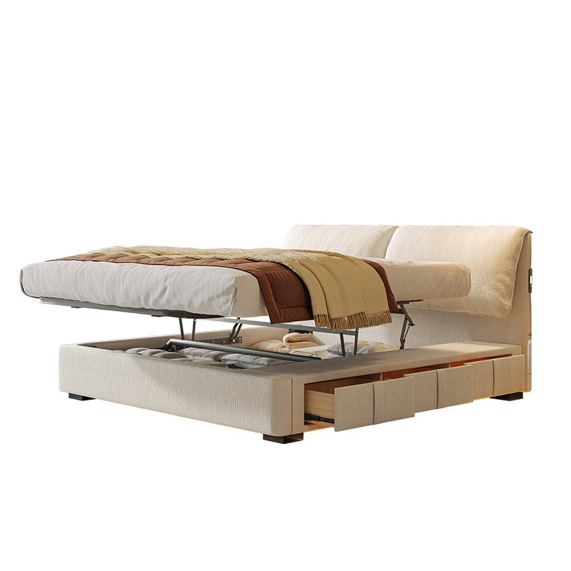 Tongyu Special Removable and Washable Elephant Ear Sliding Storage Fabric Bed Cream Style Large Capacity High Box Storage Bed