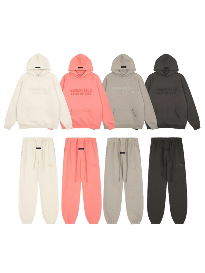 FOG Double Line ESSENTALS Double Row Flocking Letter fleece-lined Hooded Sweatshirt Casual Men and Women Couple suit Fashion