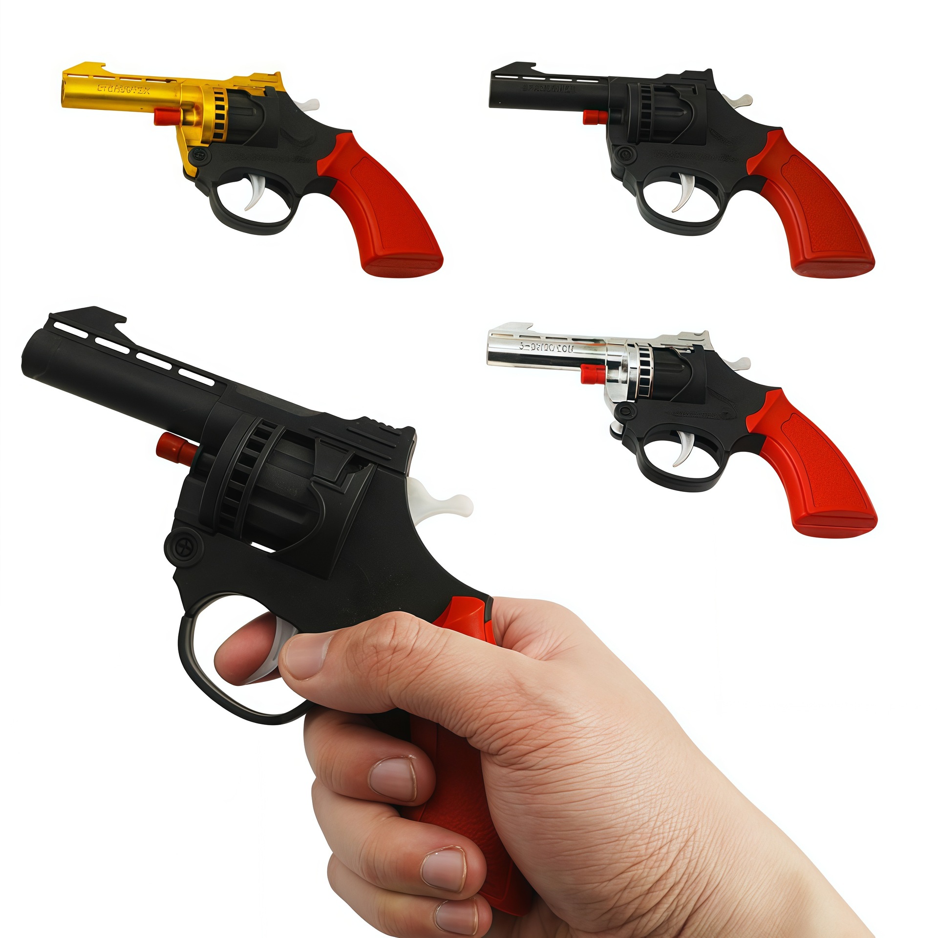 Electroplated Gold and Silver Grenade Gun, Paper Gun, Revolver Model 80, Nostalgic Childhood Toy Artillery Gun