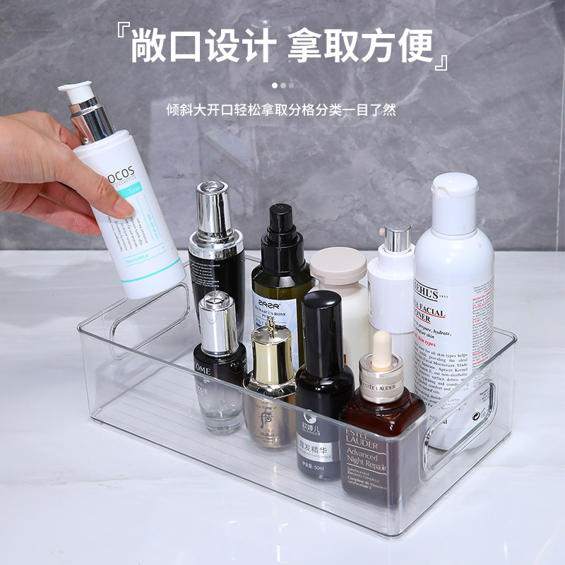 High color value finisher desktop cosmetics storage box acrylic transparent storage tray dormitory plastic storage box