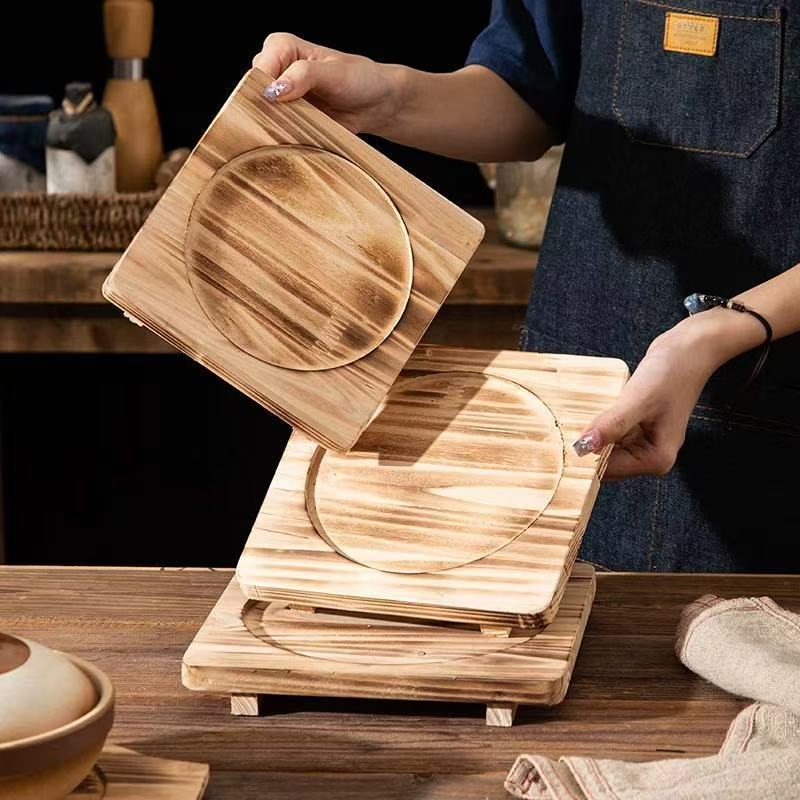 Insulation Board A2 Solid Wood Fir Stove Tea Stone Bowl Pot Pad Baking Pan Charcoal Grill Board Casserole Tray Commercial