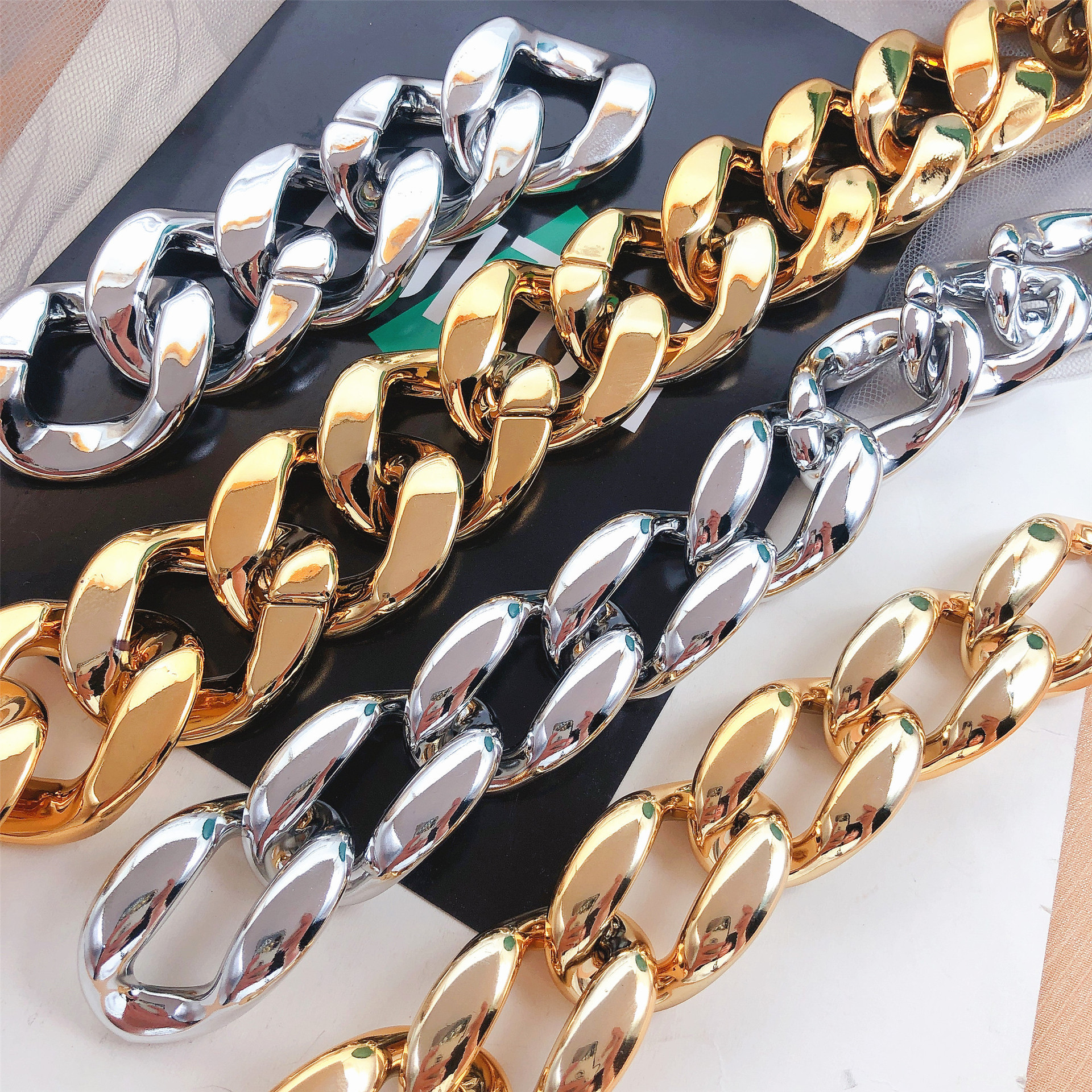 abs acrylic uv electroplated plastic love chain mobile phone case chain DIY jewelry accessories chain wholesale