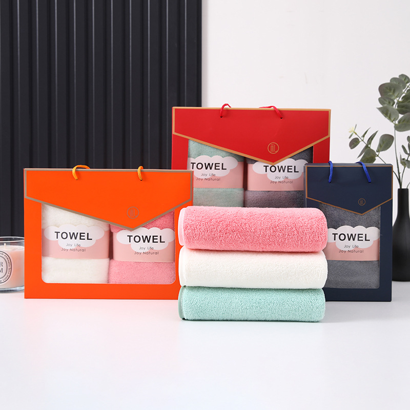Coral Velvet Towel Custom Company Gift Box for Home Use, Absorbent and Quick-Drying, Gift Souvenir, Business Gift Box Towel
