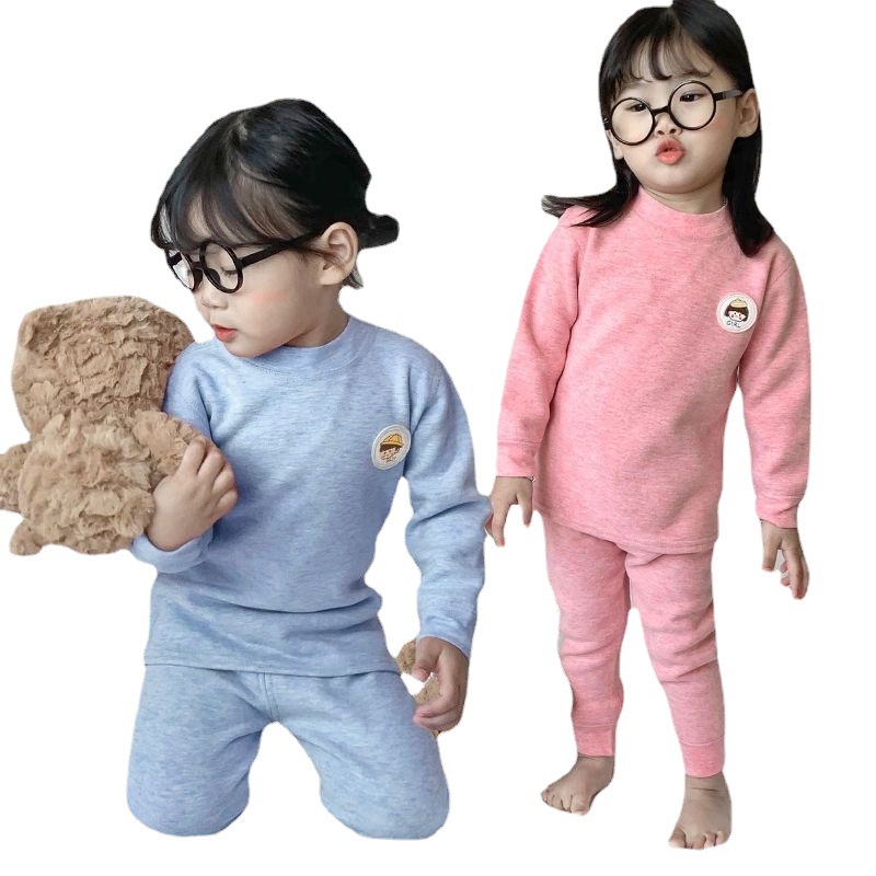 Children's Thermal Intimates Set Fleece-Lined Bottoming Boneless Boys and Girls Autumn and Winter Middle and Large Kidsren's Austrian Velvet Autumn Clothes and Long Trousers