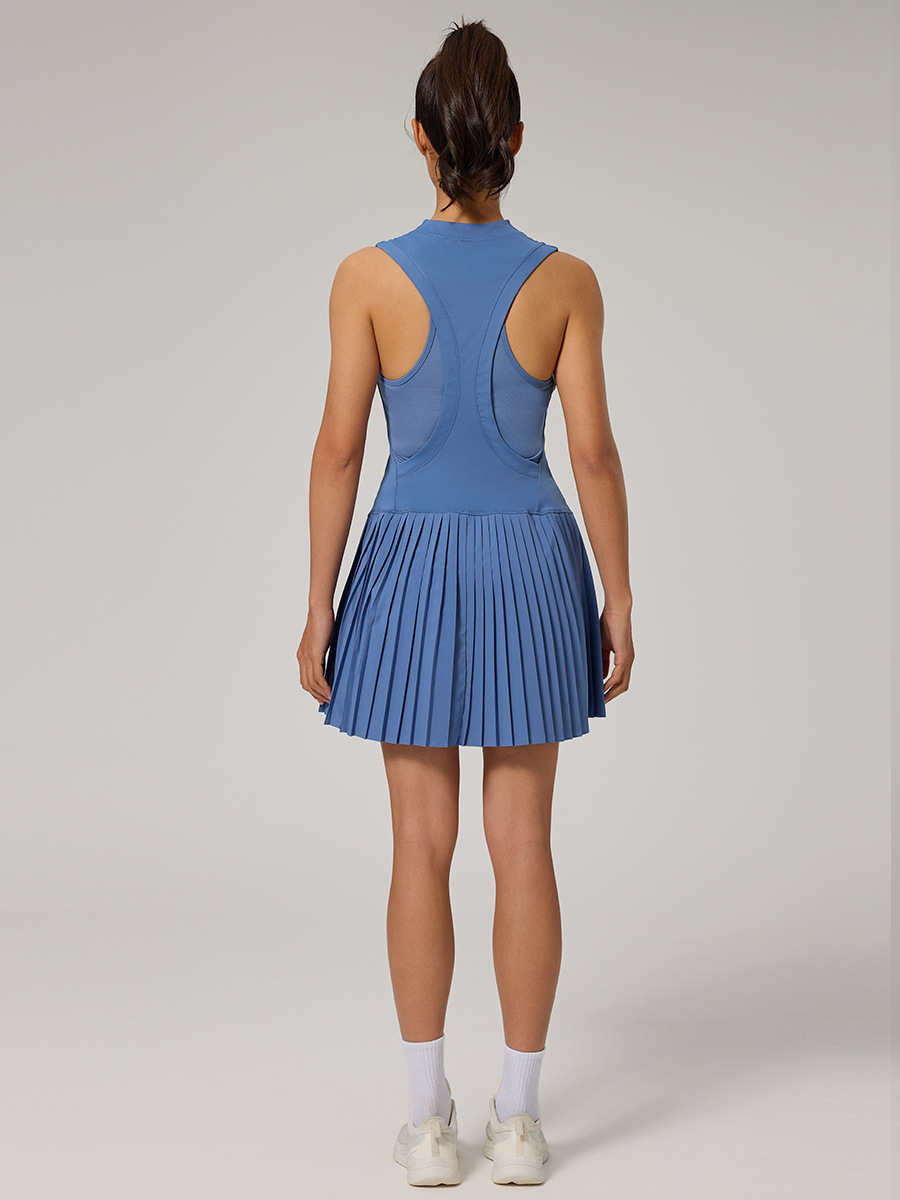 Spring and Summer Breathable Slim Sleeveless Hip Skirt Zipper V-Neck Pleated dress Tennis Suit Long Yoga Skirt for Women