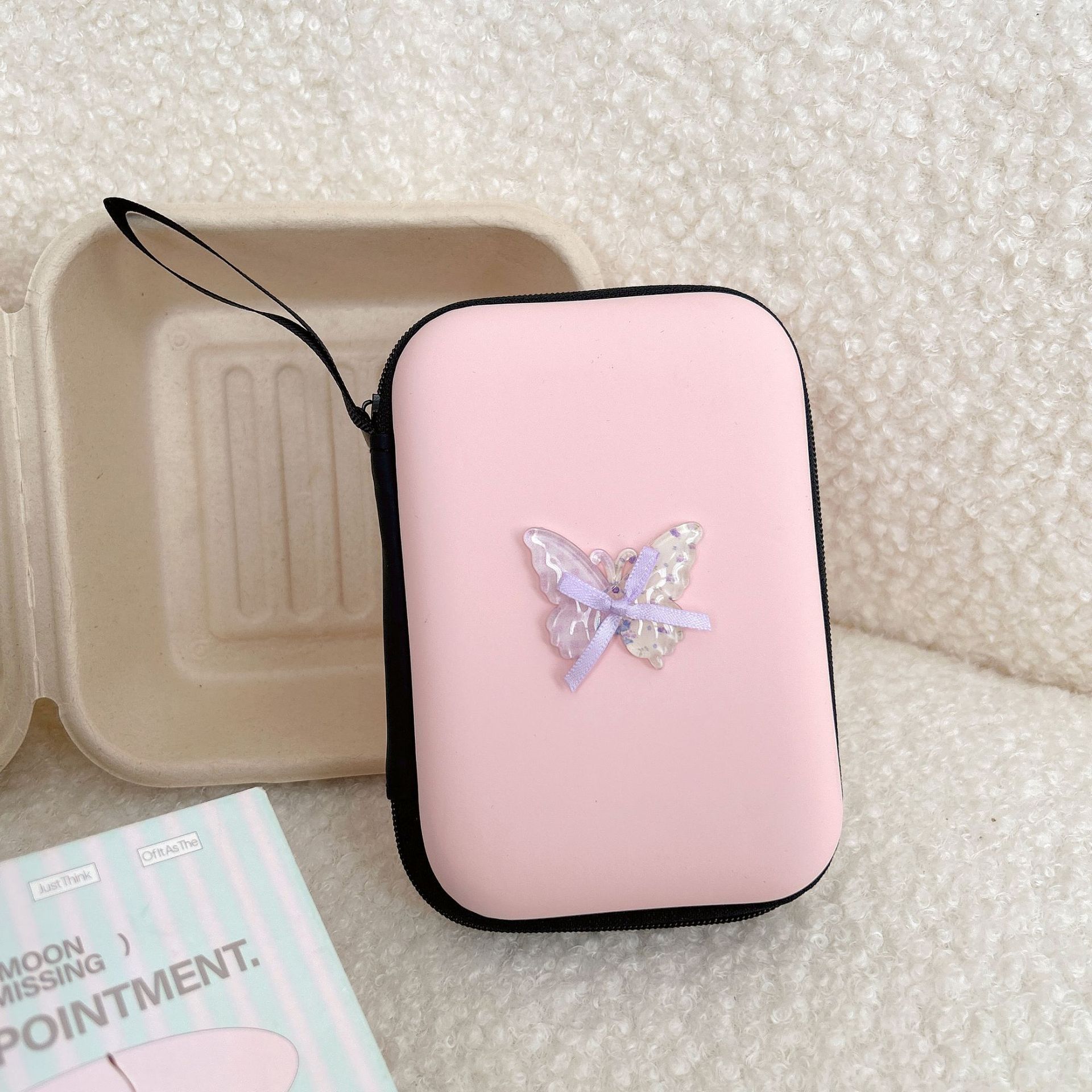 Personalized Girly Heart Butterfly Headphone Data Cable Storage Bag 3C Digital Accessories Storage Box Square Lipstick Camera Bag