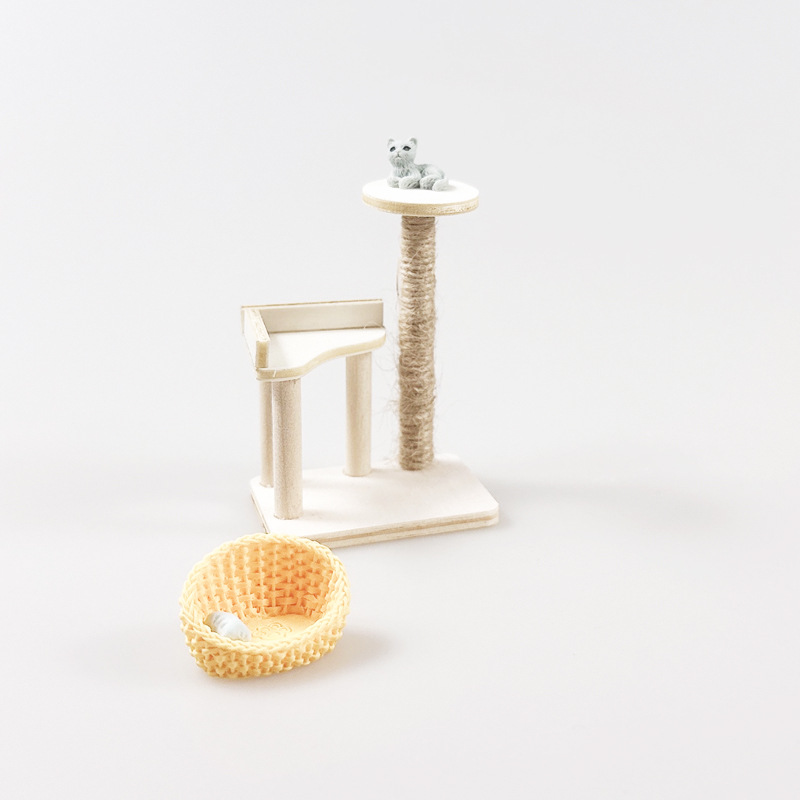 1:12Dollhouse Doll House Mini Artificial Wooden Cat Climbing Frame Cat Toy Miniature Scene Model Placement