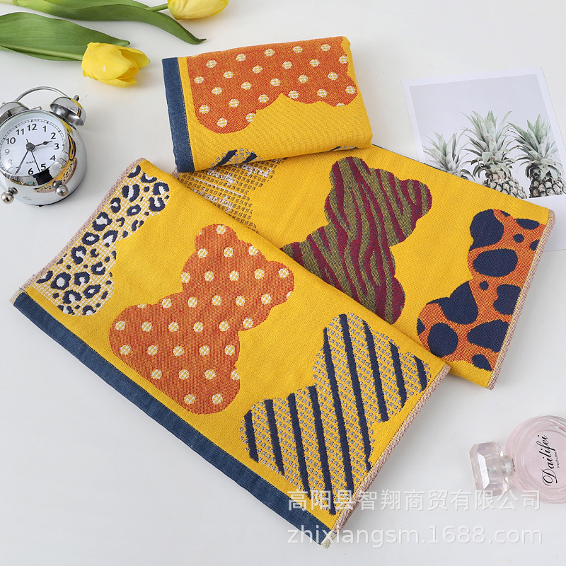 Zhiyang Towel Four-Layer Jacquard Vic Bear Horse Gauze Cotton Face Towel Soft Absorbent Face Towel Factory Price Wholesale