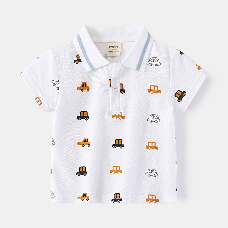 Children's Short-Sleeved T-Shirt 2026 New Style Boys' Cartoon All-Over Printed Polo Shirt Short-Sleeved Korean Style Summer Baby Kidsren's Clothing Trend