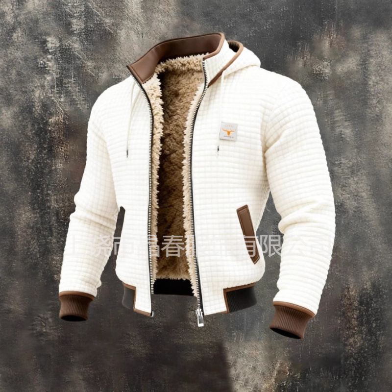 European and American New Popular Men's Winter Jackets, Autumn and Winter Fleece-Lined Thick Hooded Jackets