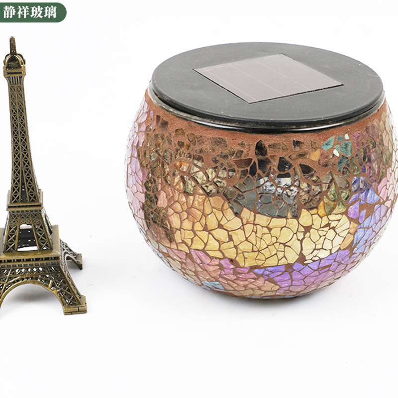 Manufacturer Wholesale Mosaic Solar Jar Holiday Gifts Home Furnishings Glass Mosaic Sun Jar Cross-Border