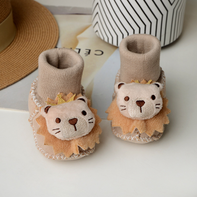 Autumn and Winter Baby Shoes 0-1 Years Old Newborn Fleece-Lined Warm Shoes and Socks Soft Sole Toddler Cotton Shoes That Do Not Fall Off