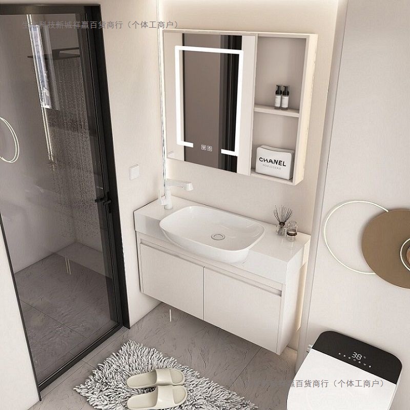 Space Aluminum Narrow Edge Bathroom Cabinet Small Apartment Washbasin Cabinet Combination Bathroom Integrated Ceramic Washbasin Washbasin