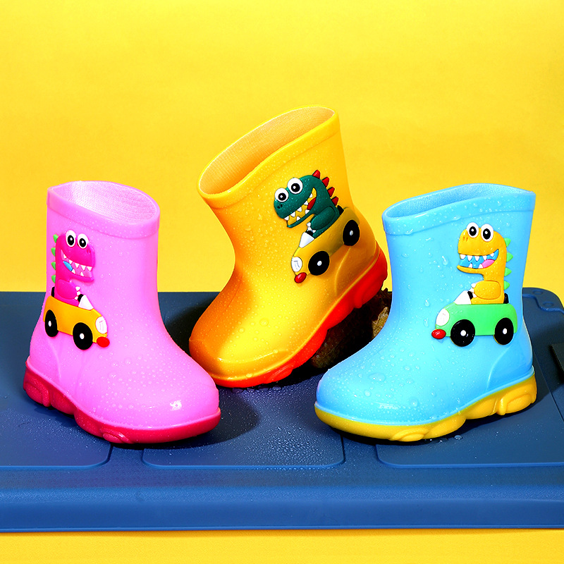 Children's Rain Boots Non-Slip Soft Bottom Cute Cartoon Dinosaur Fleece-Lined Warm Removable Rain Boots for Men, Women, Middle-Aged and Older Kidsren