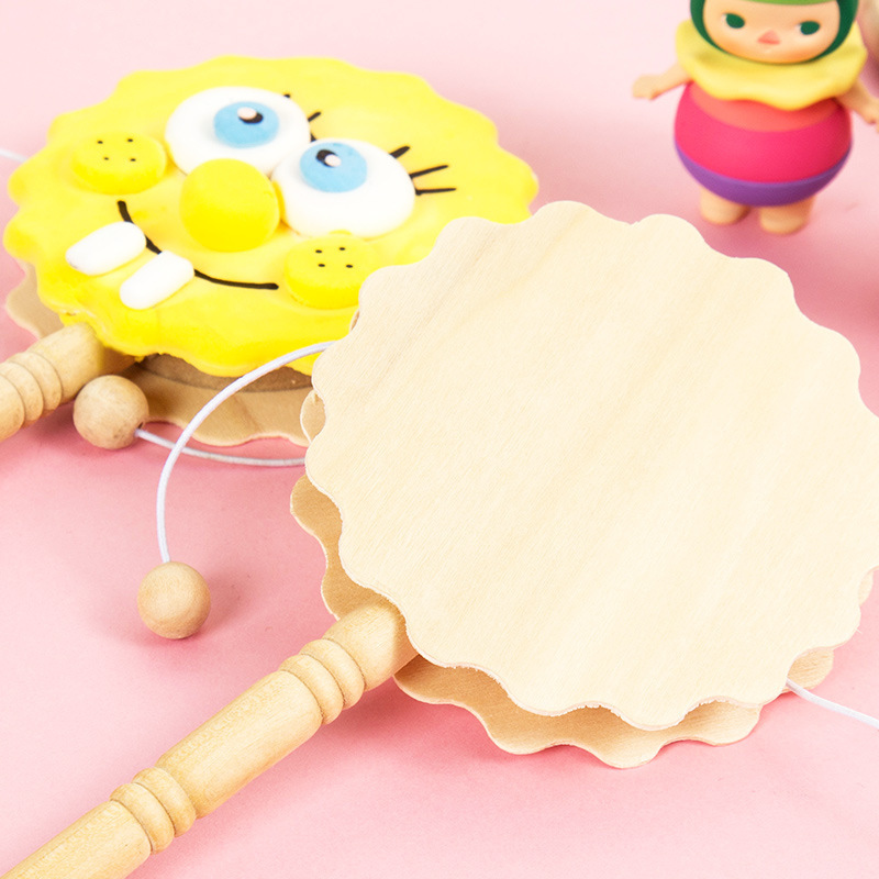 Hand-Painted Rattle DIY Material Kidsren's Hand-Cranked Small Drum Painting White Embryo Homemade Musical Instrument Graffiti Toy Handicraft Class