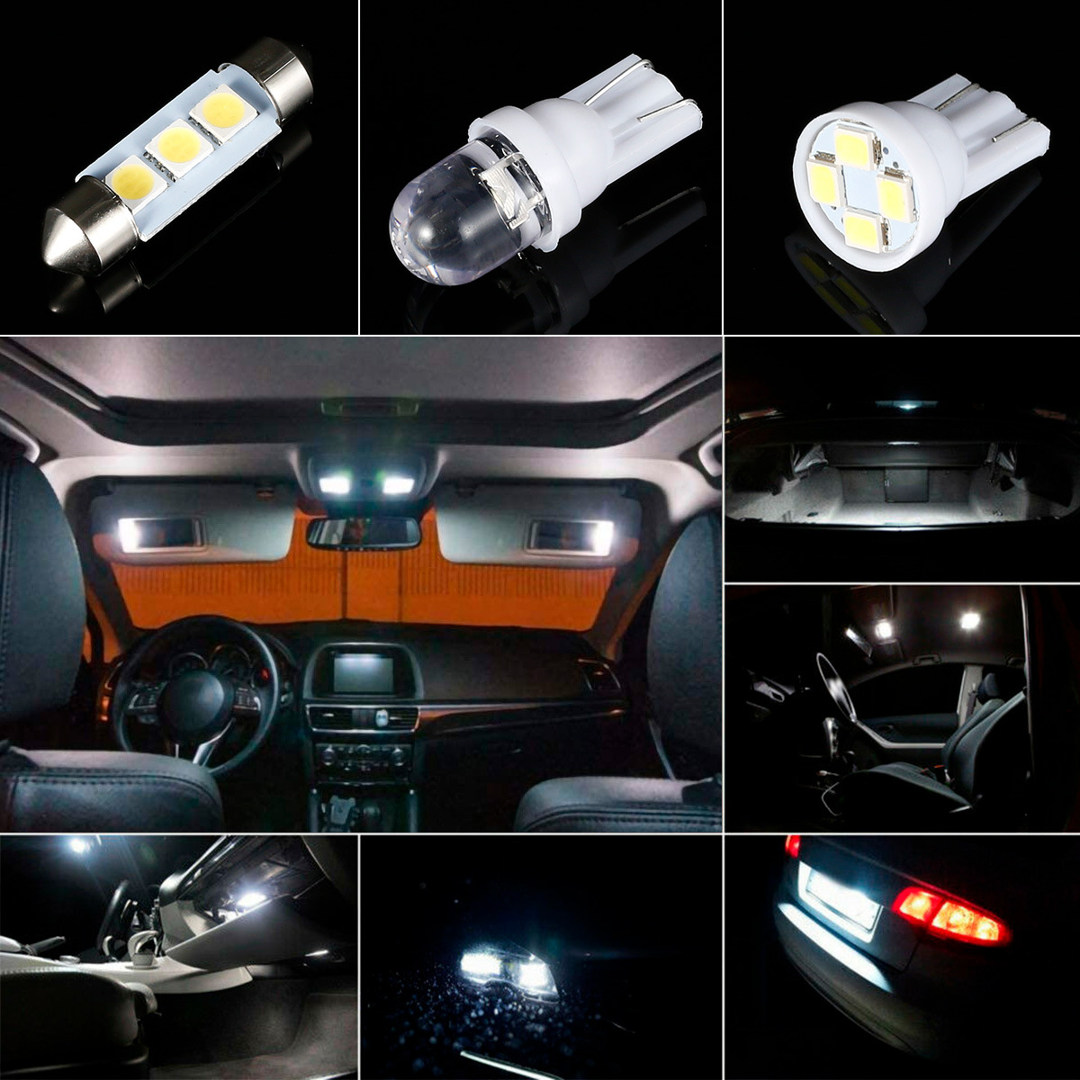 Car LED CombinaTion SeT 42PCS T10 WidTh LighT Double Tip Reading LighT License PlaTe LighT Indoor Door LighT