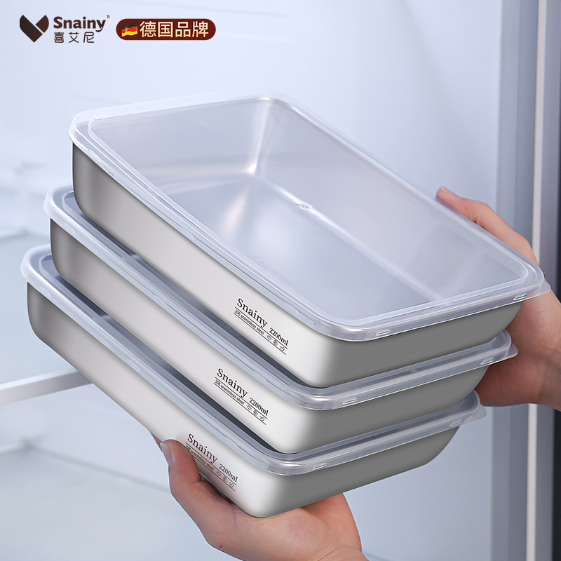 316 Stainless Steel Square Plate Food Grade Preparation Plate Rectangular Tray with Lid Box Large Deep Plate Thickeneded Square Basin