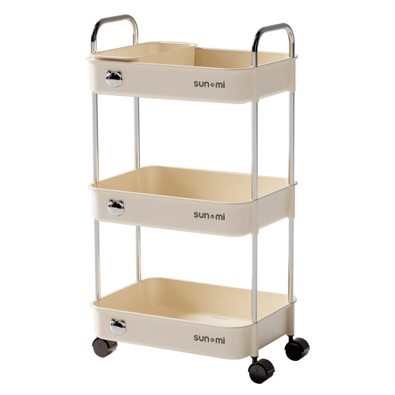 Ins Cream Style Shelf Trolley Mobile Food Delivery Trolley Living Room Hotel High-Speed Rail Snack Fruit Drink Storage
