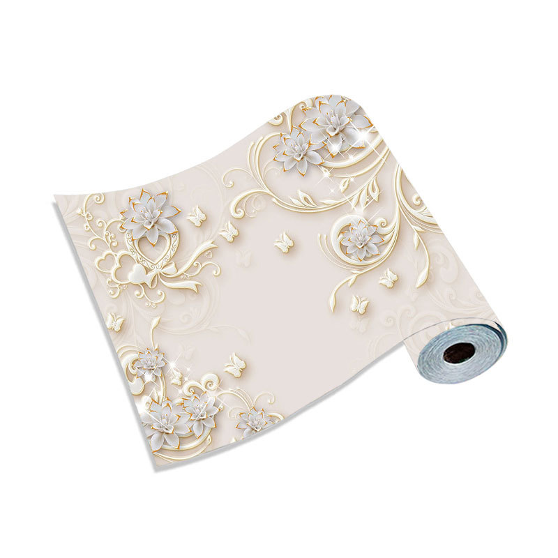 Bedroom Headboard Decorative Mural Simple European Style Glitter Pattern Film Wall Wallpaper Three-Dimensional Relief Floral Background Wall Fabric