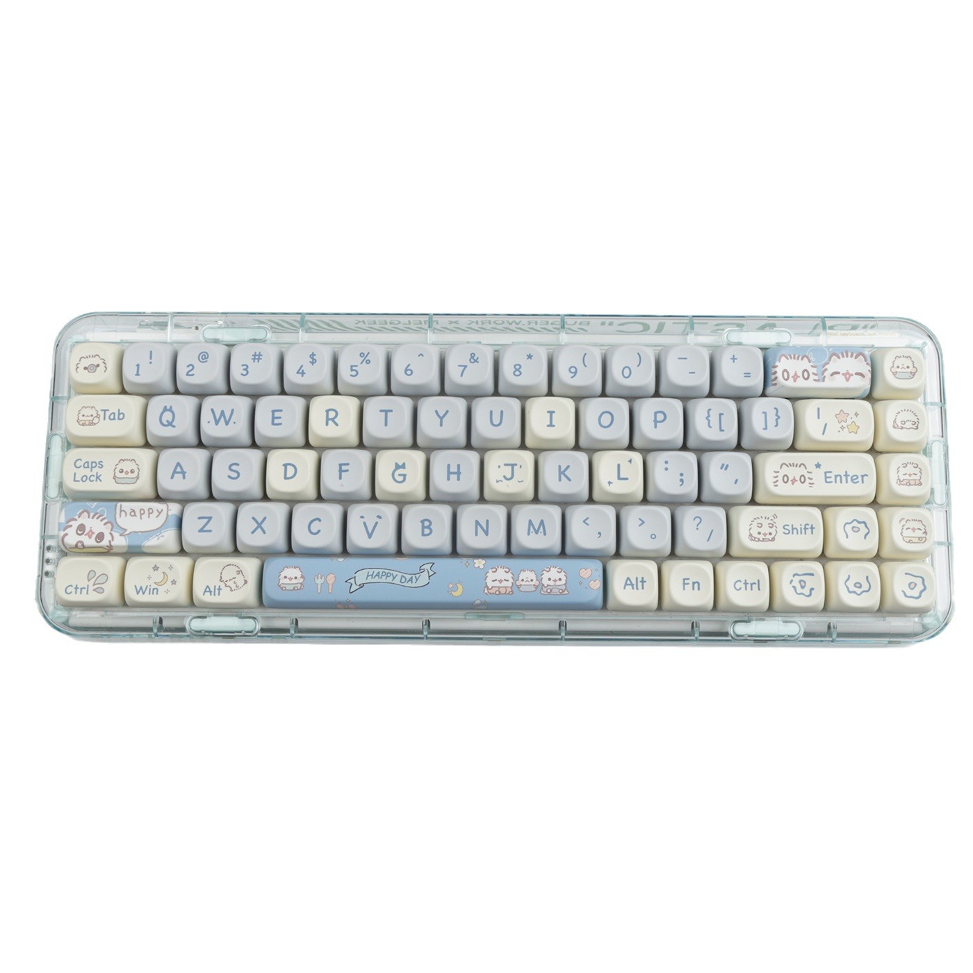 Small Meow MOA Height Keycap MAC Cute Meow Square Sublimation White Blue Cat Theme Full Set Keyboard Cap