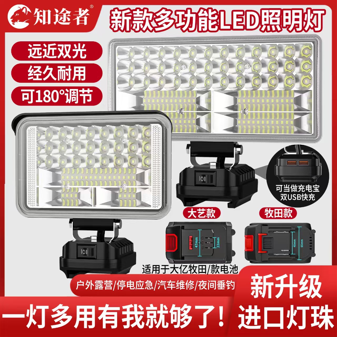 Кросс-бордерная светодиодная лампа с литиевой батареей для строительных площадок Makita, для кемпинга, рыбалки и зарядки мобильных телефонов