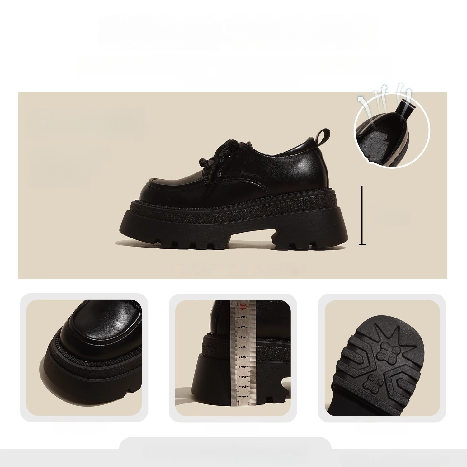 British Style Small Leather Shoes for Women 2025 Autumn and Winter New Heightening Thick-Soled Black Lace-Up Mary Jane Loafers