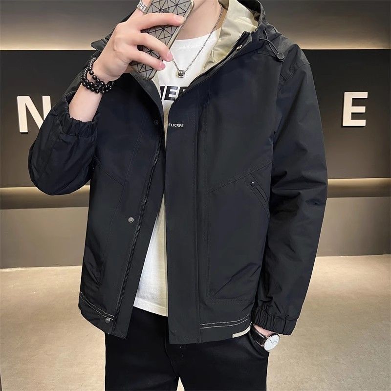 Men's Jacket Spring and Autumn 2025 New Trendy Hooded Work Jacket Youth Versatile Stylish Windproof Parka