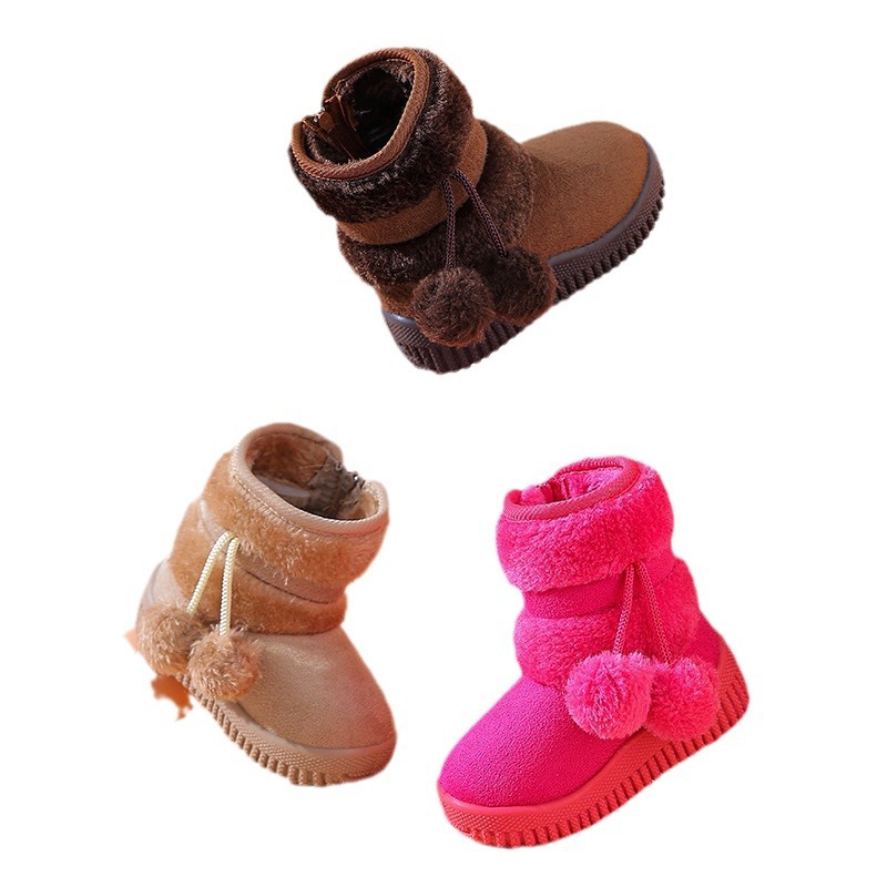 Children's new snow boots cotton shoes boys and girls soft bottom non-slip warm fleece-lined thickened cotton boots zipper cross-border
