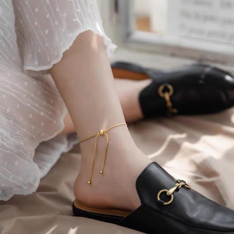 Trendy double-sided titanium steel double-layer love anklet women's 18K gold plated new all-match non-fading fashion light luxury foot chain