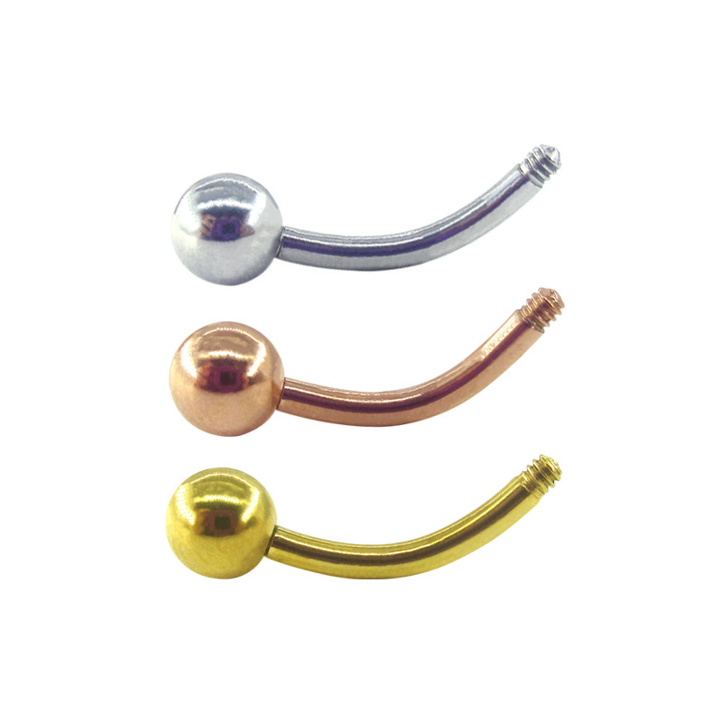 Meier Stainless Steel Belly Button Ring Accessories Bending Rod Upper Ball Umbilical Nail Accessories Human Body Puncture Accessories with Teeth Steel Beads