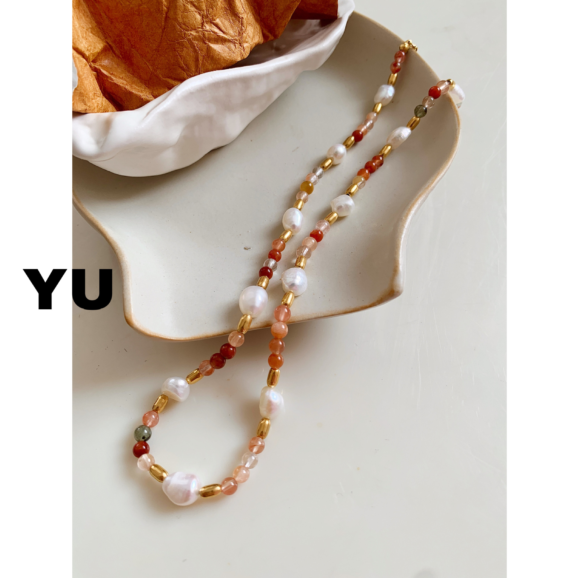 Yuyu Jewelry Цветное Бисерное Ожерелье Браслет Натуральный Камень Кристалл Пресноводная Жемчужина Богемный Допамин Титанова Сталь